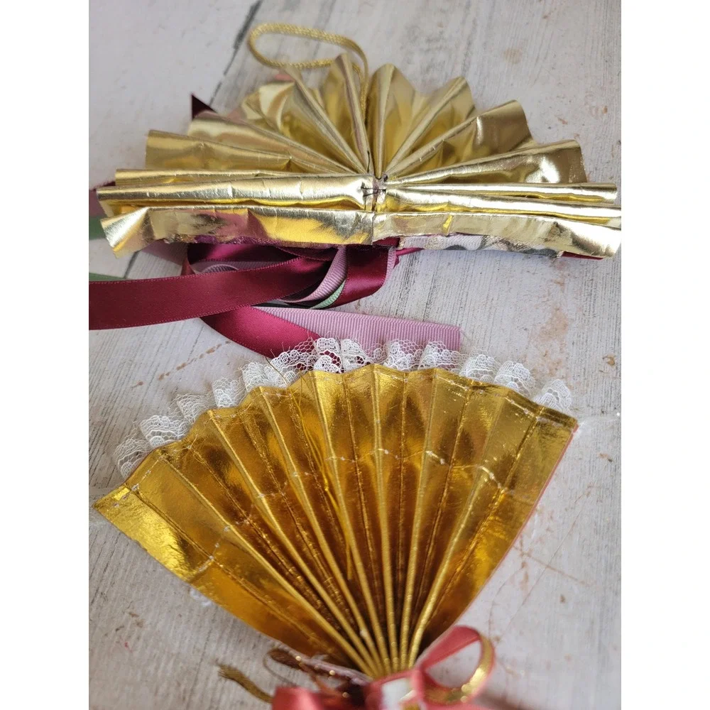 Vintage Victorian Rose fan ornament Xmas floral Unique Home decor set